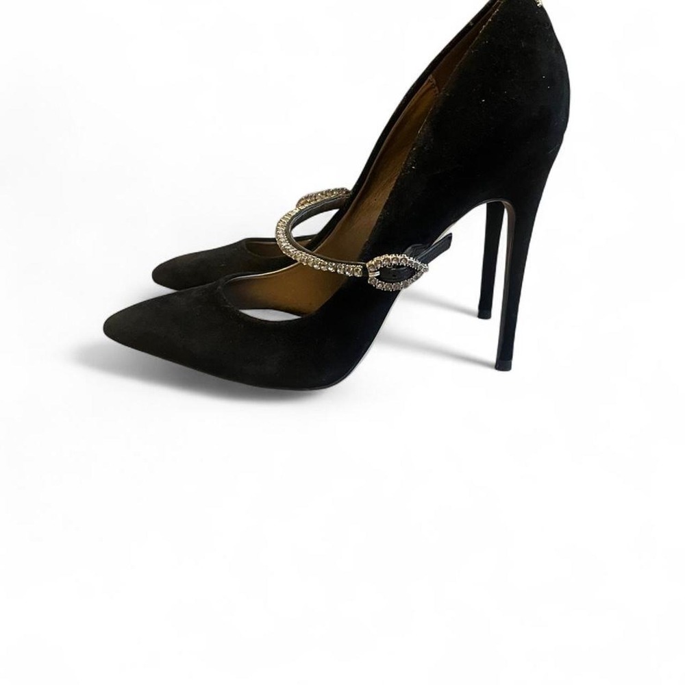 Sam and Eden Black suede Stilleto high heels buckle detail Old Money Glam